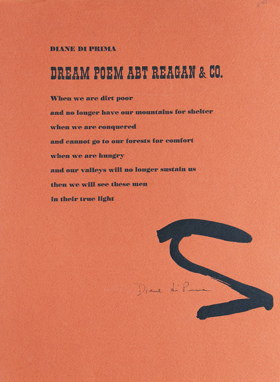 Diane Di Prima, Dream Poem Avt Reagan & Co.