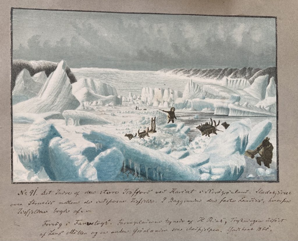 Watercolor of Greenland winter scene, ca. 1860, from an album presented to Danish King Frederik VII