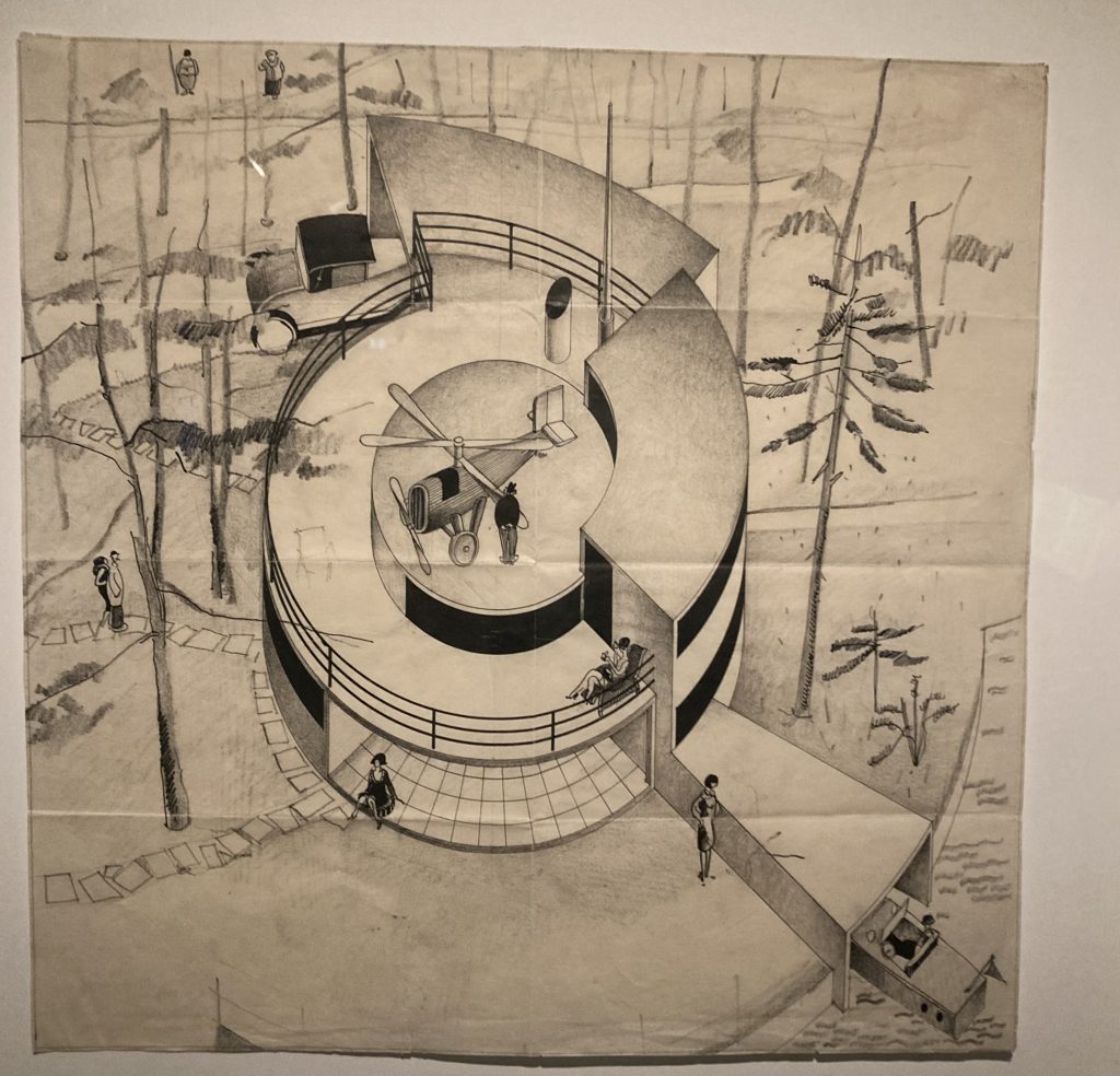Arne Jacobsen and Flemming Lassen. The House of the Future. [Copenhagen, 1929]. Drawing at the Royal Library in the Skatte / Treasures exhibition